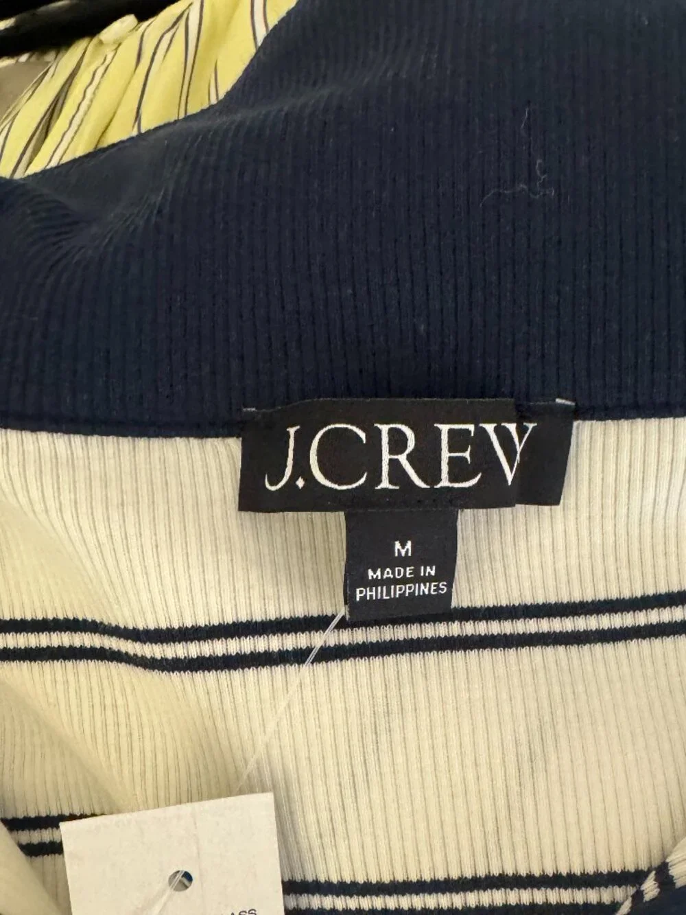 J.Crew NWT Perfect Rib Johnny Collar Top Navy White Stripe Medium M